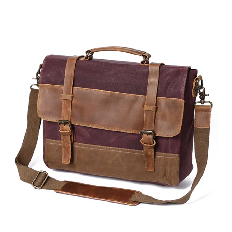 

Retro Men's Oil Wax Canvas Bag Leather Briefcase JT460050