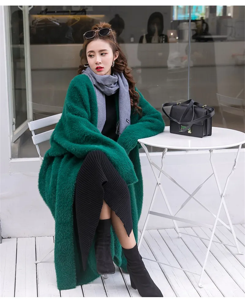 Женское зимнее теплое пальто 2019 Женский вязаный длинный кардиган с рукавами