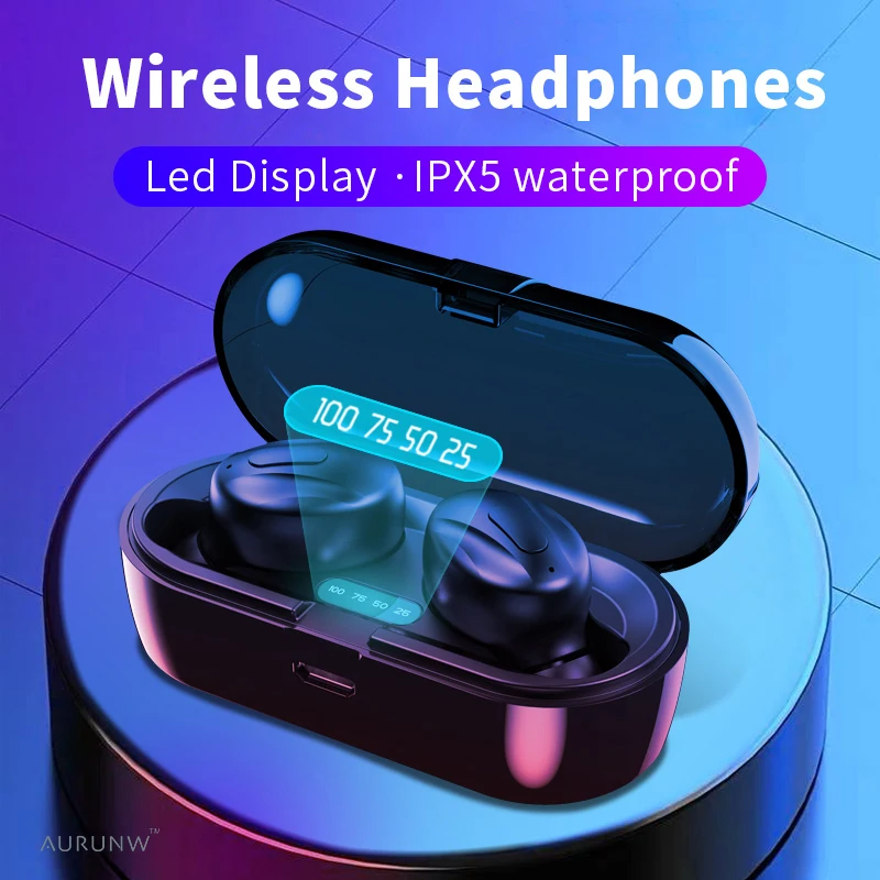 

AURUNW Wireless Bluetooth 5.0 Earphones IPX5 Waterproof Headsets Bass Stereo In-Ear Earbuds TWS Bluetooth Wireless Headphones