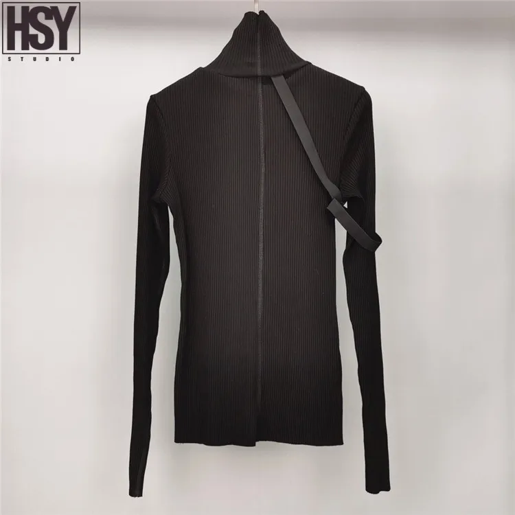 【HSY】2019 Осень Зима Новый женский эластичный дизайн с длинным рукавом высоким