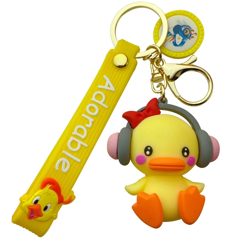 

2021 Cartoon Lovely Music Duck Keychains Fashion Silicone Bag Pendant Key Chain Fashion Couples Personalized Car Key Rings