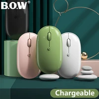 b o w bluetooth wireless mouse thin slim mouse rechargable silent and cute design for smartphone tablets desktop laptop