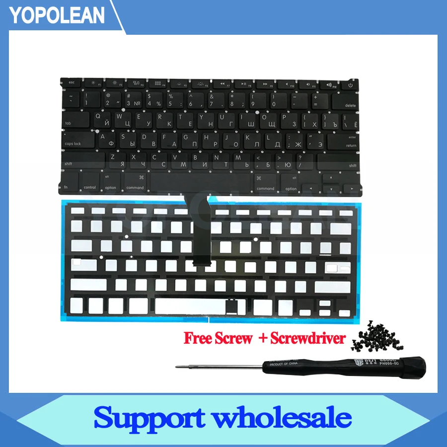 Новая русско-американская клавиатура с подсветкой для Macbook Air 13 &quotA1369 A1466 русская
