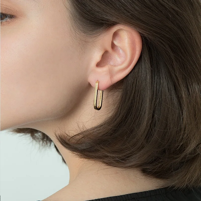 

Fashion Minimalist Hoop Earrings Geometric Rectangular Exaggerated Jewelry For Women Wedding Cocktail Party Punk Charm Ear Clip