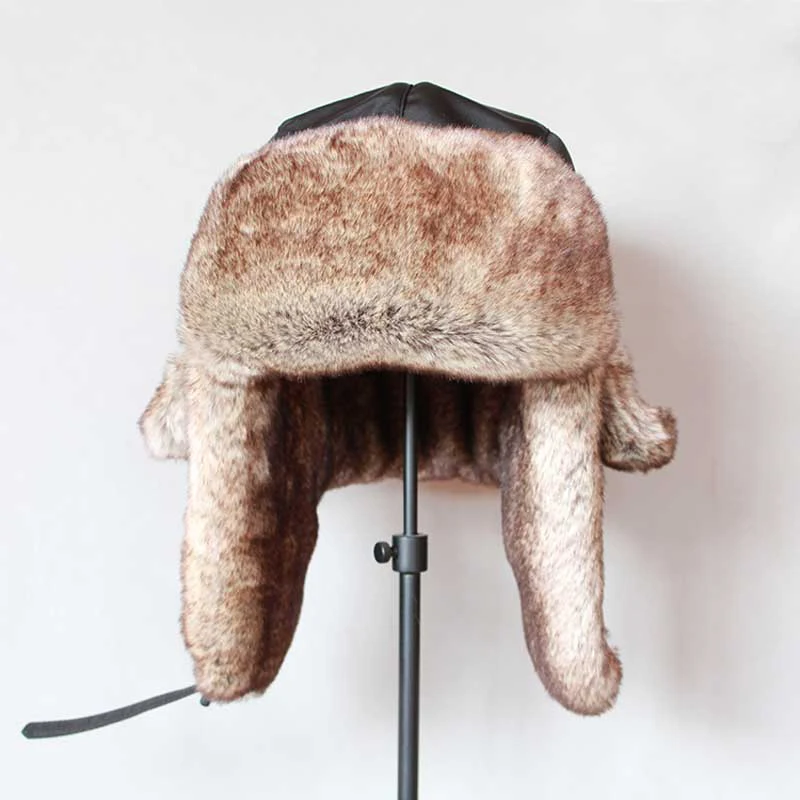 Men Fashion Winter Hats Warm Bomber Hats Women Ear Flap Fur Russian Ushanka Hat Male Windproof Trapper Cap Earflap Black
