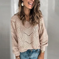 sutimine fashion women autumn winter sweaters hollow out design see through o neck long sleeve solid casual loose knitted top