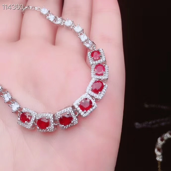 Женский браслет из серебра 925 пробы с натуральным Рубином | Украшения и