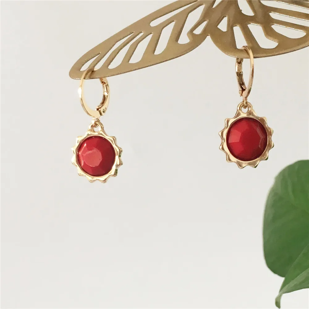 Сладкий подсолнечника Шарм черный красный персик Цвет обруч с камнем Серьги для