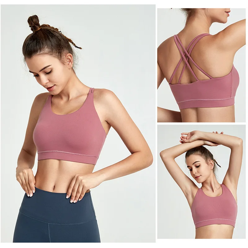 

Women's sexy sports underwear lace up cross open back Yoga vest running sports cycling fitness beauty back shockproof sports bra