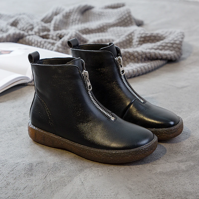AARDIMI Bootee Woman 2019 Autumn/Winter Women's Genuine Leather Shoes Ankle Boots Female Retro Ladies Zip | Обувь