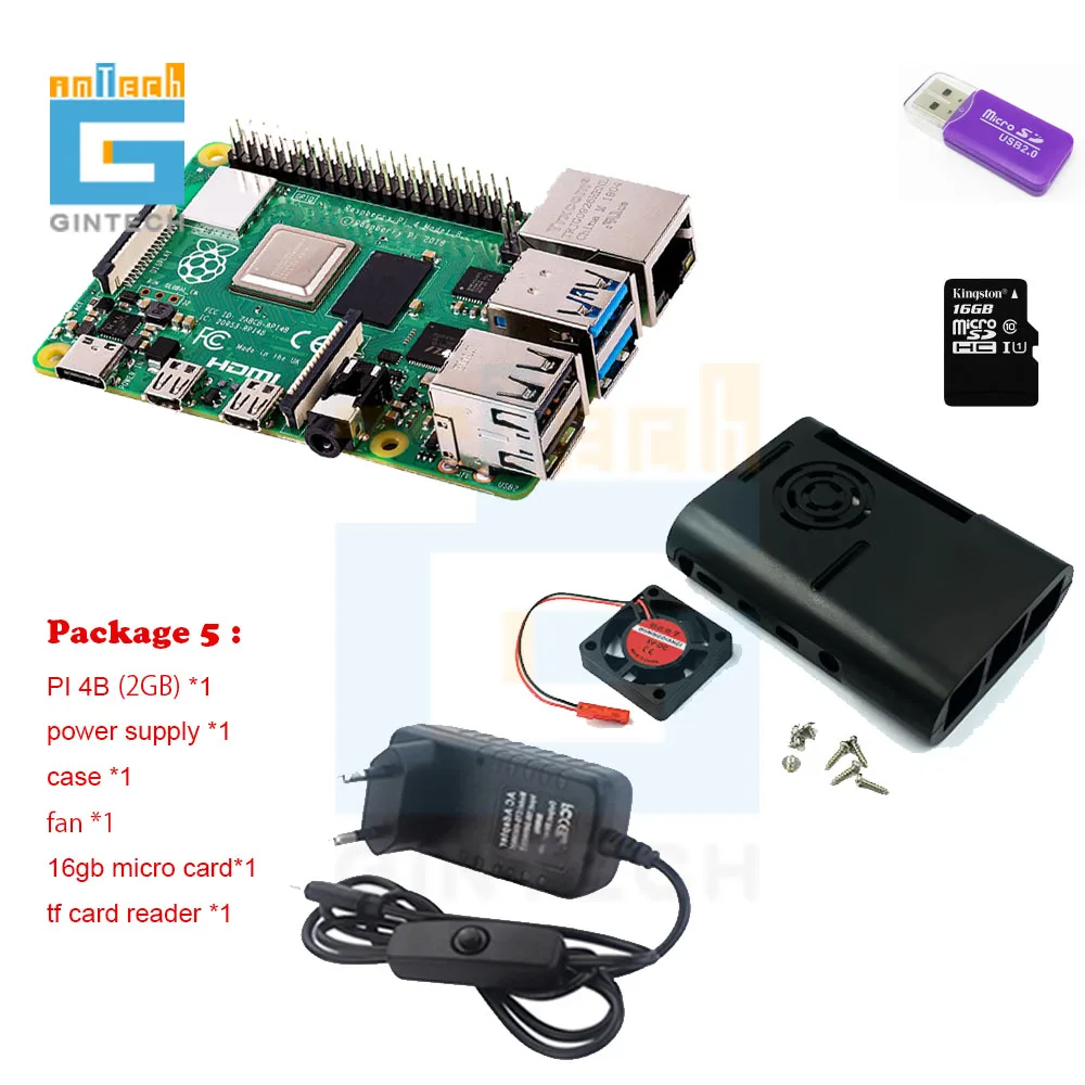 Оригинальный Raspberry Pi 4 Model B 2 Гб комплект + чехол из АБС-пластика теплоотвод 3A
