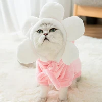 hooded pet dog clothes pet cat clothes cute autumn puppy cat flannel hoodie with sunflower hat pet winter thicken outfit clothes