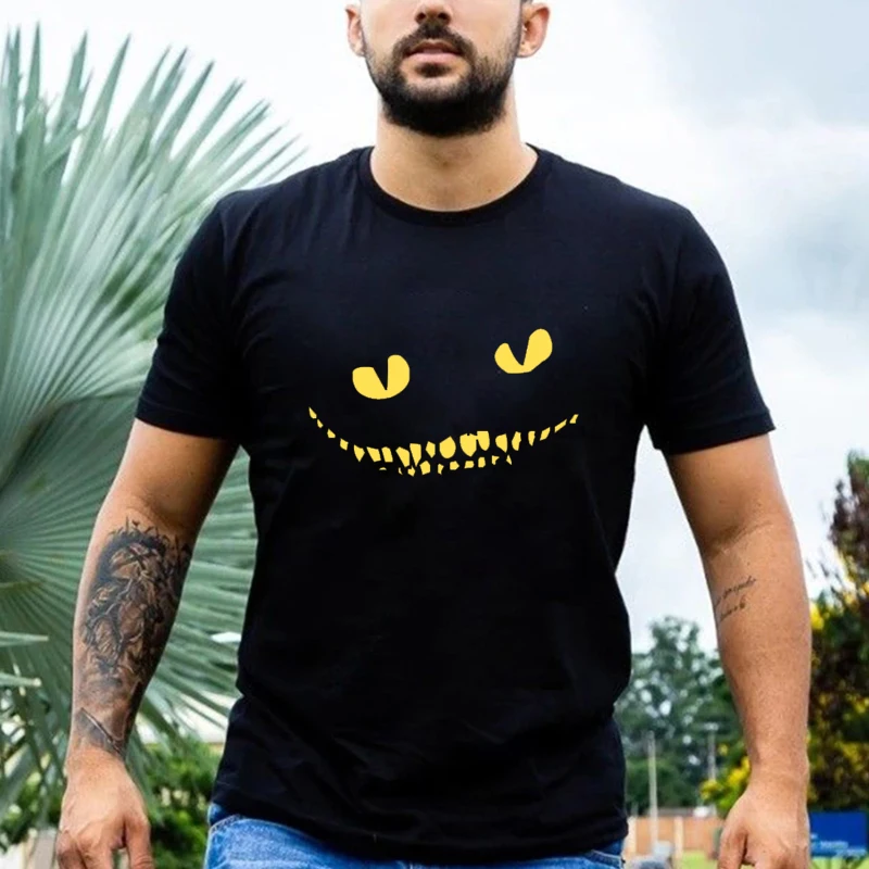 

2021 Summer smile Design Men T Shirts 100% Cotton High Quality Streetwear Casual Hipster Tops Loose Black White Asian Size Tees