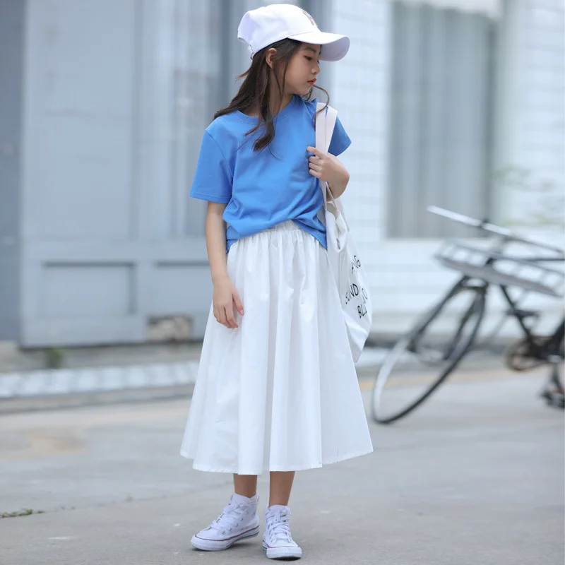 Fashion Girls Skirts summer Cotton Teenage School Clothes White Umbrella for Big Girl Korean High Quality Student | Детская одежда и