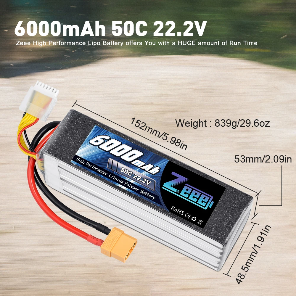 Zeee Lipo батарея 6000mAh 6S 22 2 V 50C с разъемом XT90 для дрона гоночного FPV вертолета