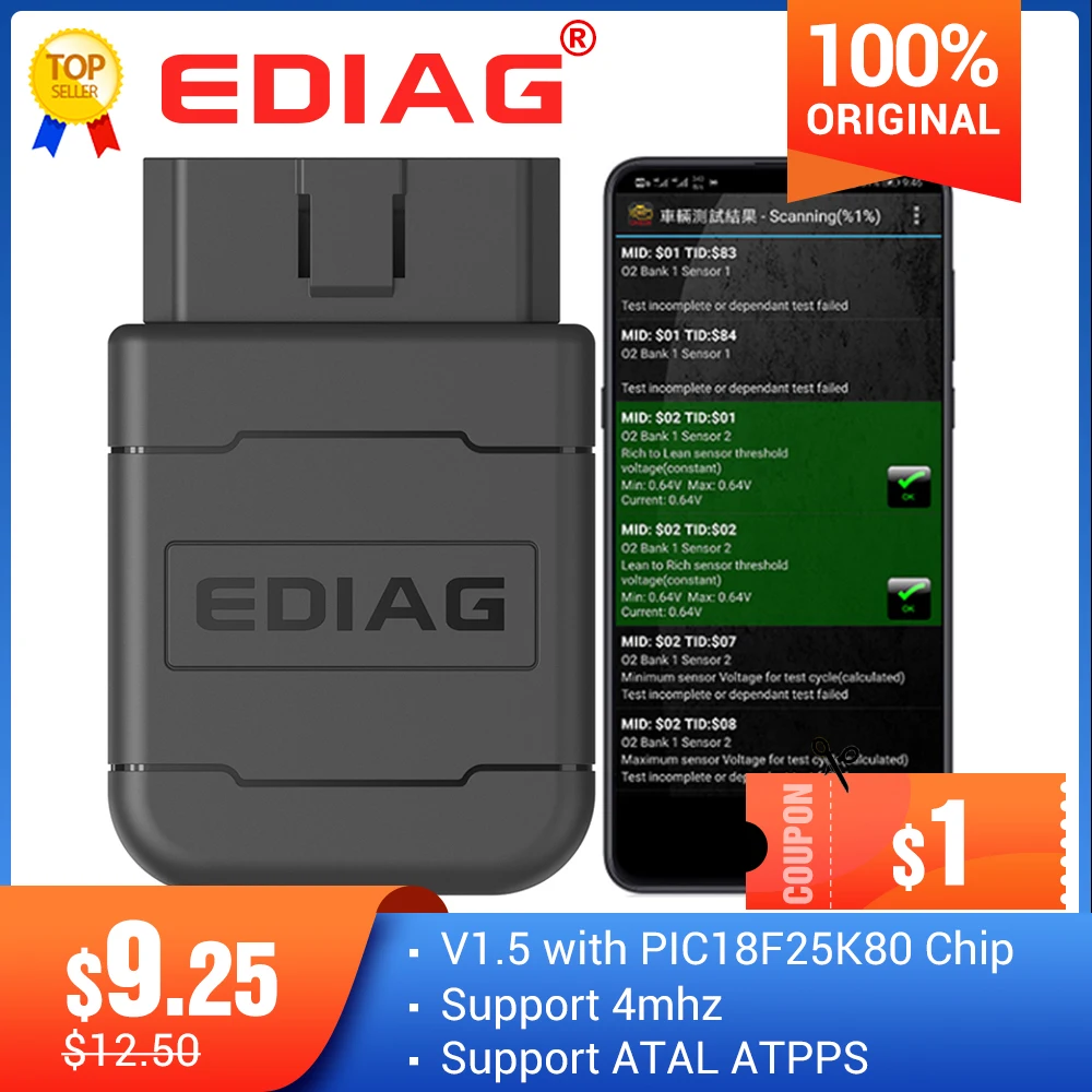 Ediag P01 ELM327 bluetooth V1.5 PIC1825K80 P02 WIFI OBD2 разъем для Android/IOS считыватель кодов крутящего