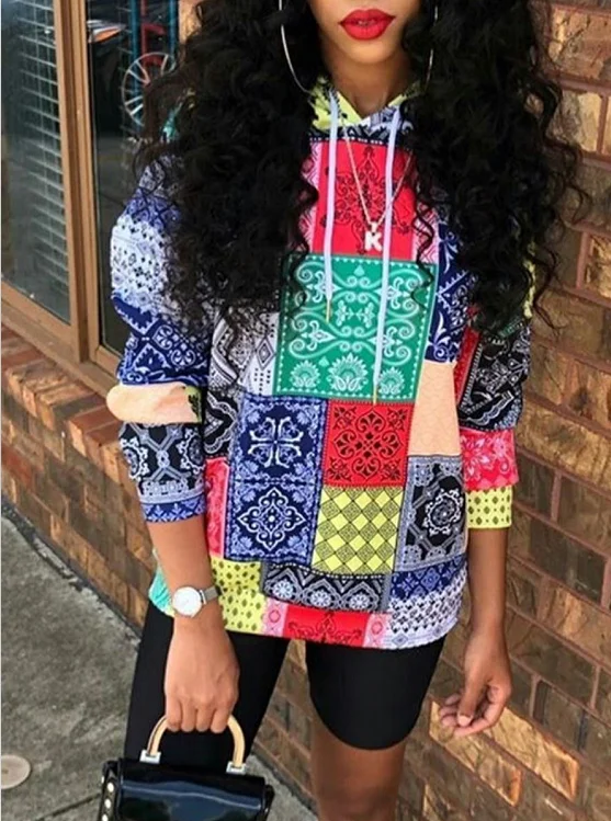 

Женская толстовка с капюшоном и принтом Bandanna, Классический пуловер с длинным рукавом в уличном стиле, 2021