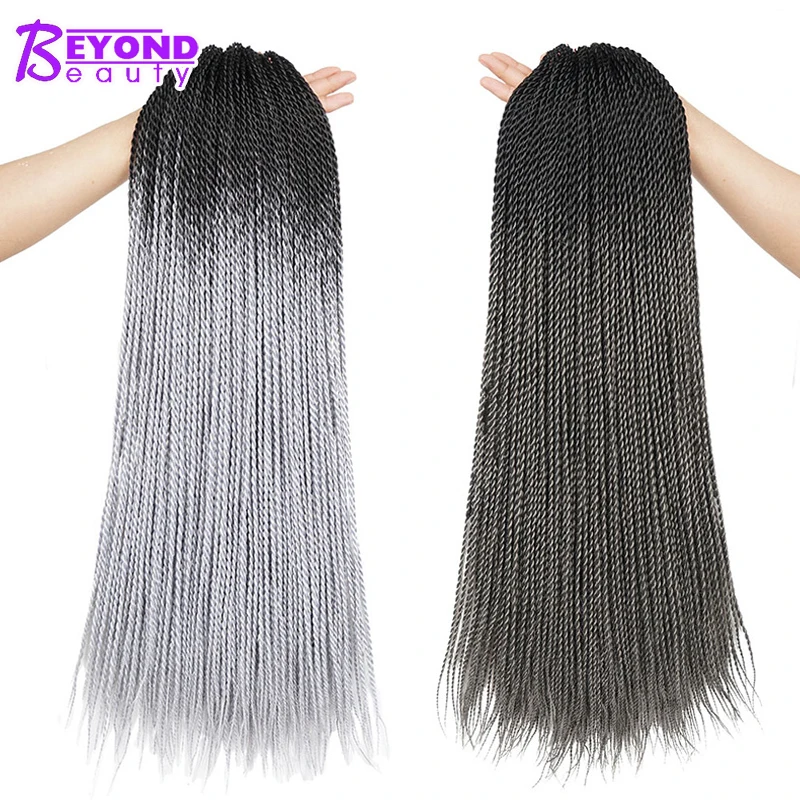 

24 Inch Ombre Senegalese Twist Crochet Hair Braids 30 Strands Afro Blue Purple Black Soft Synthetic Braiding Hair Extension