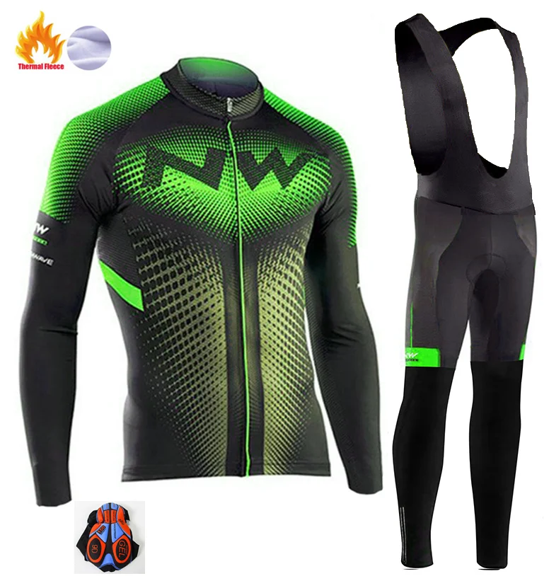 NW Winter Thermal Fleece Cycling Jersey Men long sleeve Set ropa ciclismo hombre MTB bike Cycling Clothing Maillot Ciclismo