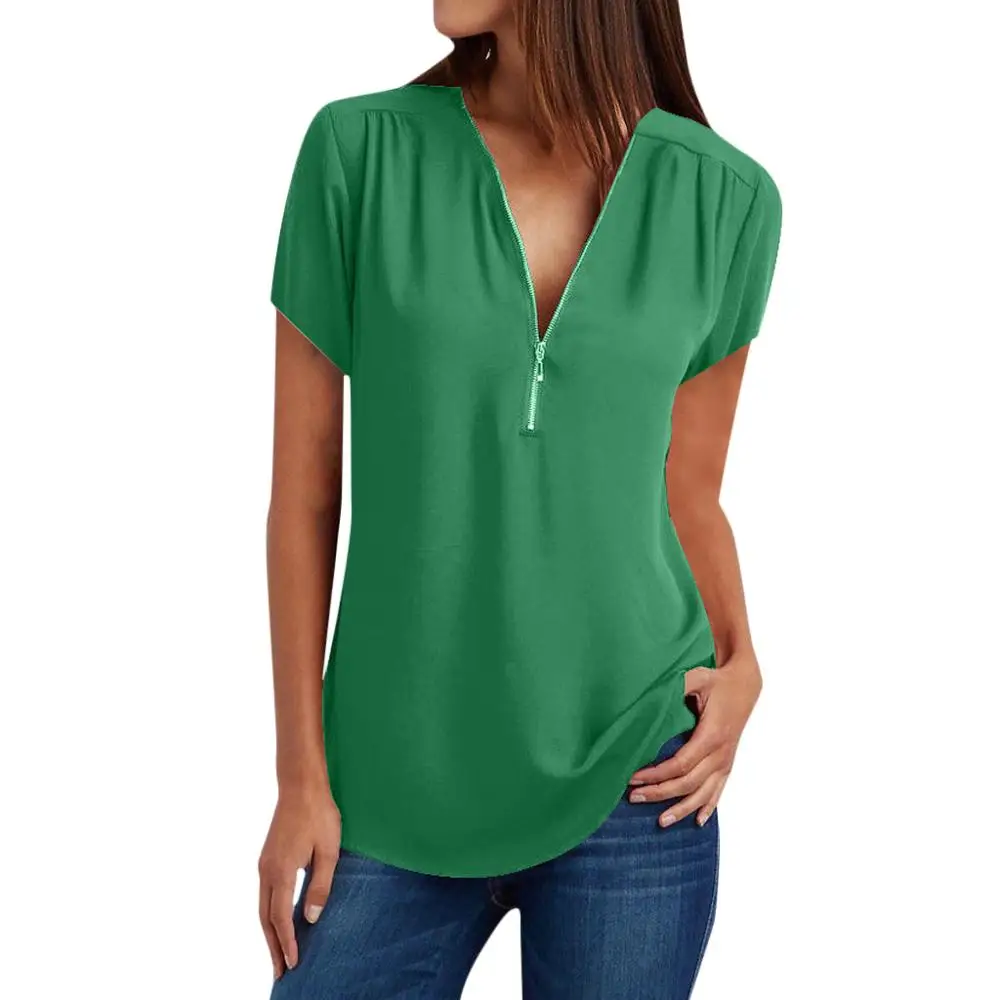 

Womens Top Large size 5XL V Neck Zipper Loose Blouse Ladies Summer Casual Solid Full Shirt camisas mujer dames blouse zomer