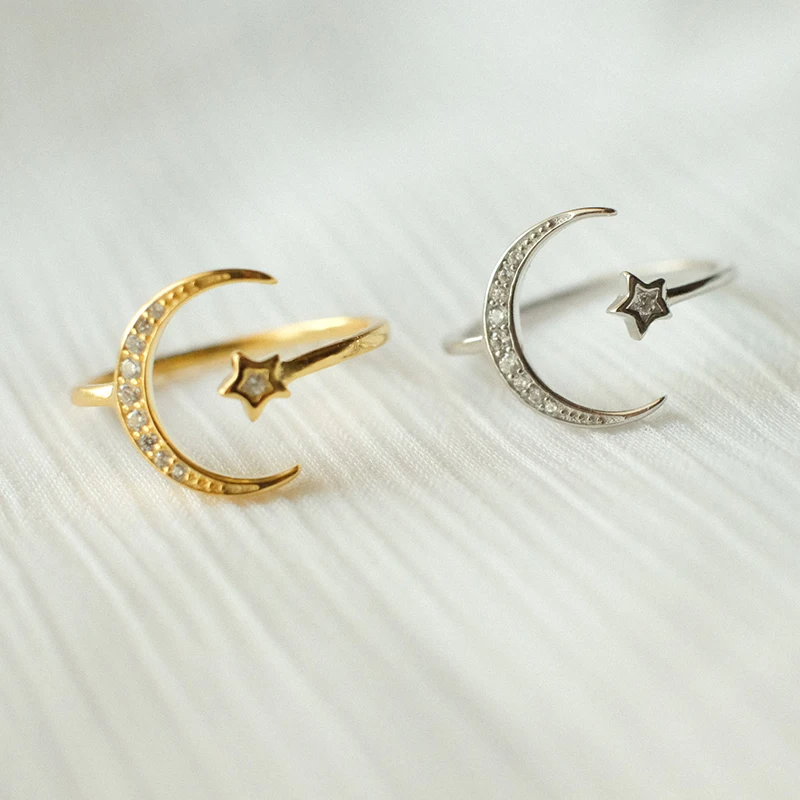 Кольцо обручальное со звездой и луной с кристаллами | Украшения аксессуары