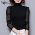 Женская Повседневная Блузка с длинным рукавом, черная эластичная облегающая блузка с высоким воротником, Осень-зима 7536 50