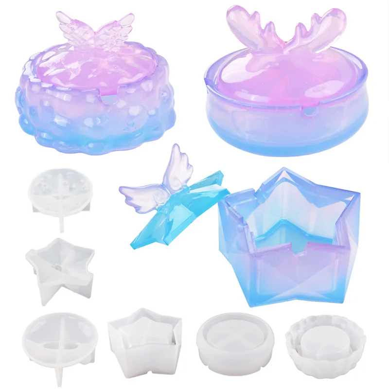 Box Resin Molds with Wings Cute Jewelry Box Molds Star Shape Silicone Resin Mold Storage Box Epoxy Molds for Making Resin Molds