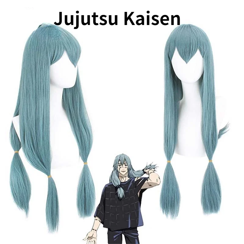 

New Anime Jujutsu Kaisen Mahito Cosplay Wig Blue Heat Resistant Synthetic Hair Double Braid Costume Wig Props+free Wig Cap