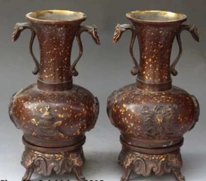 

RHS0213 11 "дворец китайской династии бронзовая позолоченная голова слона Ruyi Ваза Бутылка Статуя Пара