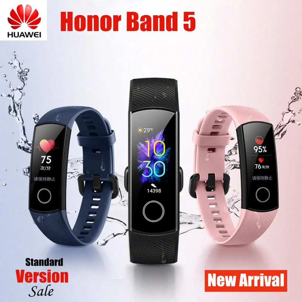 Huawei Honor Band 5 Smartband AMOLED huawei Smartwatch кровяное кислородное сердце яростный смарт-браслет для фитнеса Swiming Sport Trakcer gps