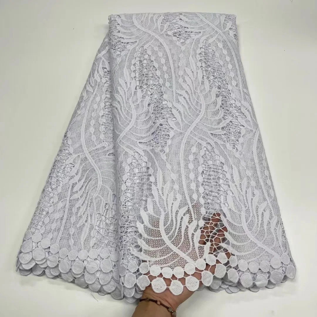 

Pure White African Lace Fabric 2021 High Quality Water Soluble Lace Fabric Guipure Cord Mesh For Nigeria Wedding Party Sew Milk
