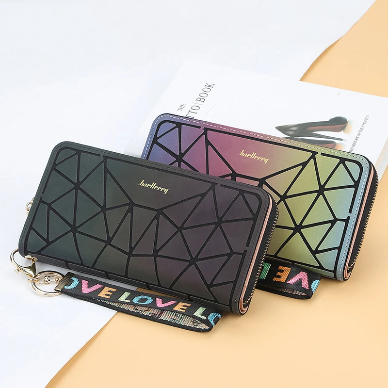 New Holographic Women Wallet Made Of Leather Top Quality Leather Long Card Holder Female Clutch Purse For Phone Zipper Money Bag