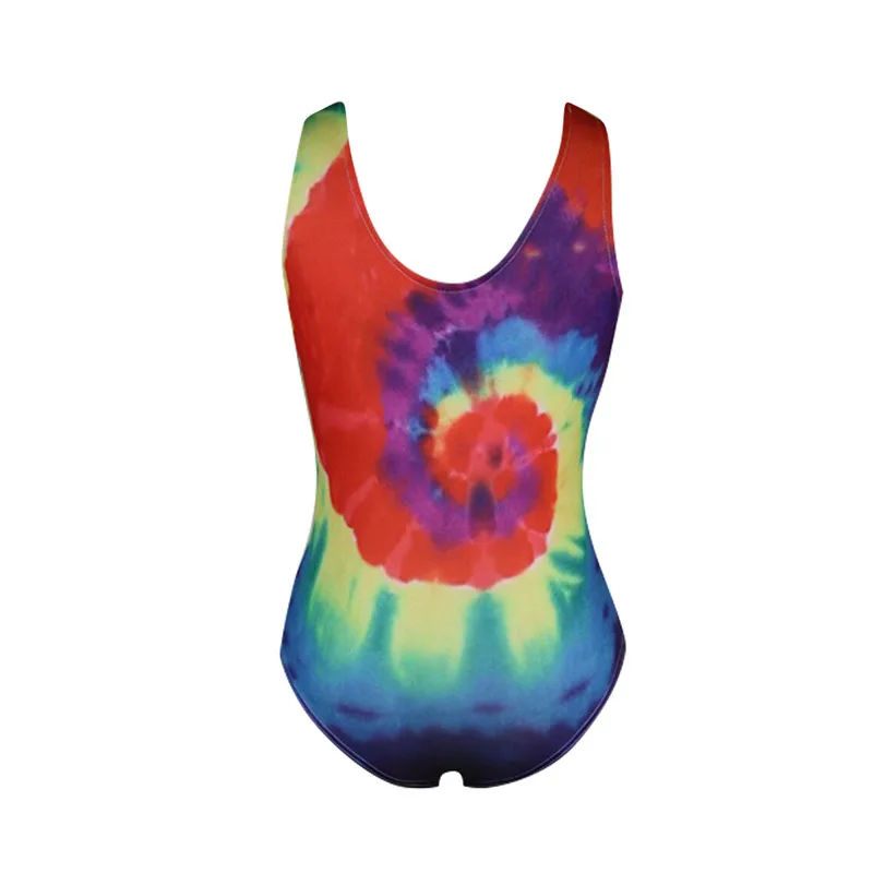 Радужный Tie Dye сексуальный фитнес-боди для женщин с глубоким вырезом без рукавов пляжная одежда комбинезон летний без спинки размера плюс вечерние комбинезоны