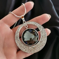 kioozol vintage classic big round crystal micro inlaid cubic zirconia hollow pendant for women statement jewelry 316 ko3