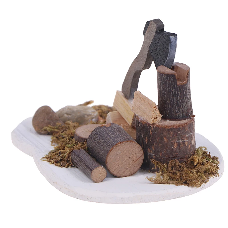 

1Set 1:12 Dollhouse Miniature Wood Chopping Axe Scene Model Garden Decor Accessories