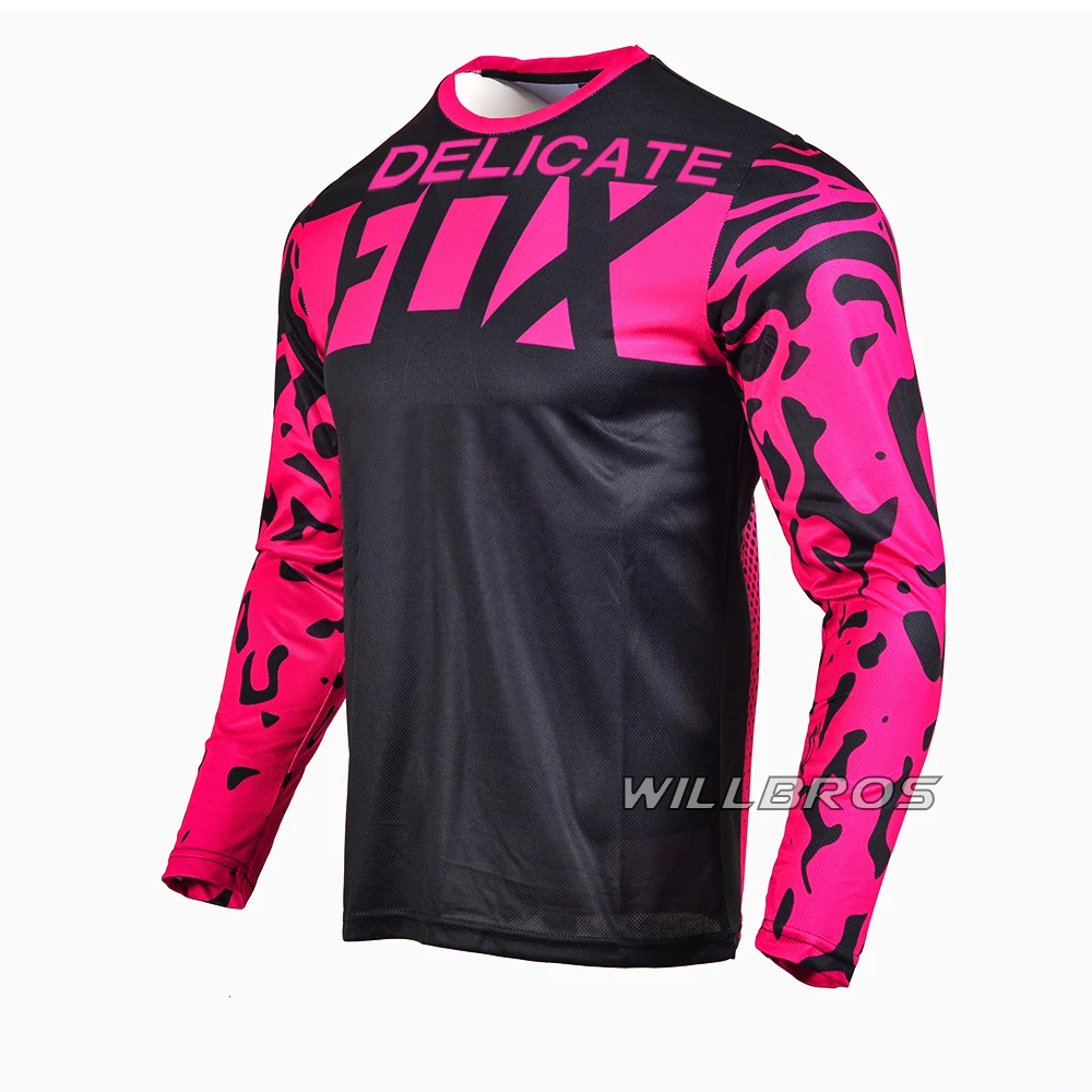 Camiseta de competición Motocross MX Dirt Bike para hombre y mujer, ropa para bicicleta de montaña, todoterreno, manga larga, negra y rosa, Unisex