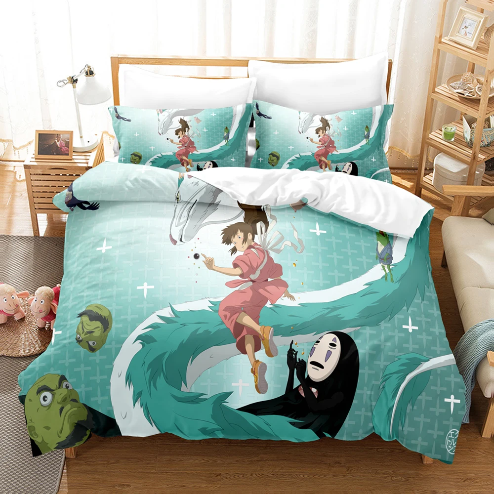 Spirited Away Bedding Set Japanese Anime Kids Gift Duvet Cover Comforter Bed Linen Queen King Single Size With Pillowcases | Дом и сад