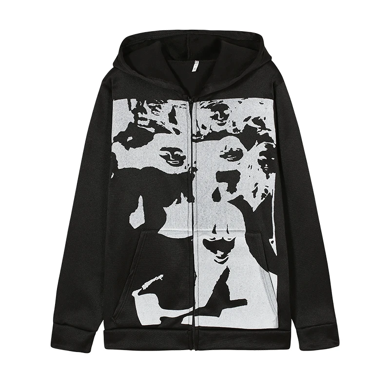 

Sweatshirt Women Gothic Harajuku Long Sleeve Zipper Hoodies Female Spring Autumn Y2K Aesthetic Hip Hop Streetwear fashion men