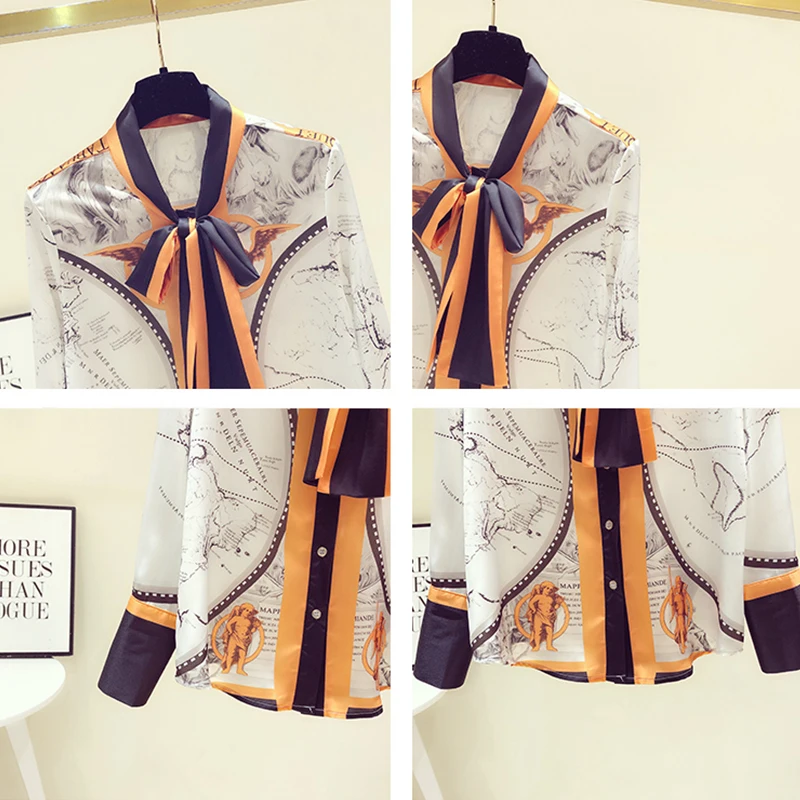 

Advanced shirt women's bow temperament Chiffon Long Sleeve Top 2021 early spring new design