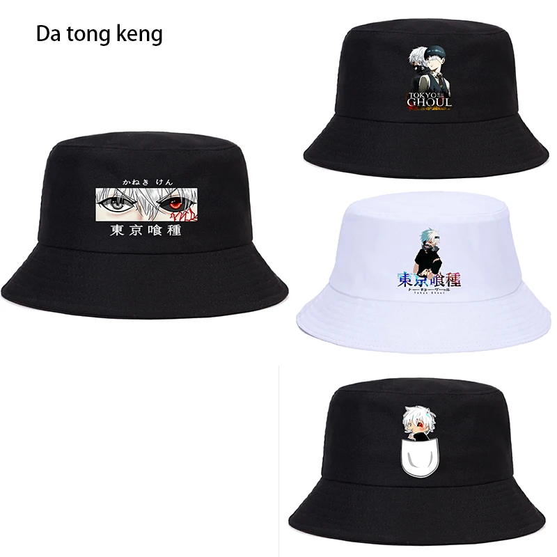 

90s Tokyo Ghoul Japanese Anime hat Kaneki Ken Eyes Women Men Panama Bucket Cap The Design Flat Visor Harajuku Fisherman Hat