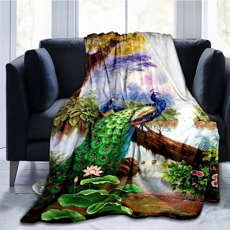 Одеяло с узором из павлиньих перьев фланелевое одеяло ультрамягкое