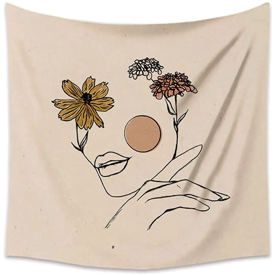 

Современный художественный настенный гобелен INS Morandi в стиле бохо, настенный подвесной минималистичный абстрактный женский цветочный Рису...