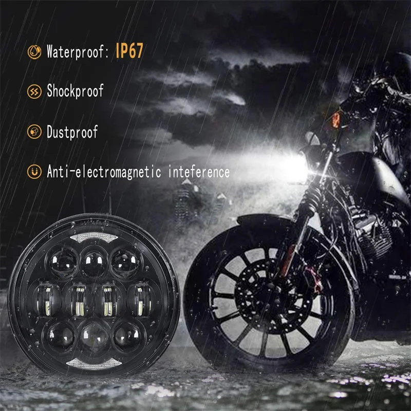 

5.75 inch 80W LED Headlight Projector Halo Ring High Low Beam Lamp 5 3/4" Motorcycle DRL Turn Signal for Sportster Dyna Iron