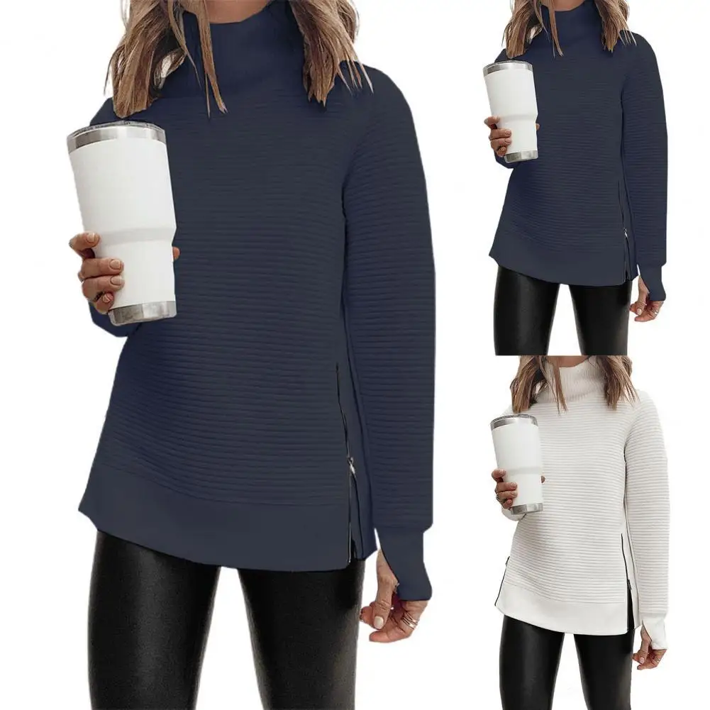 

Women Hoodie Women Sweatshirt Solid Color High Collar Casual All Match Side Split Winter Sweatshirt for Daily свитер женский