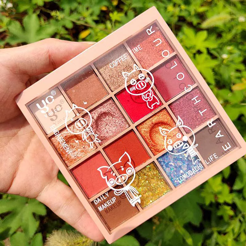 Палитра теней для век с блестками 16 цветов натуральный макияж тени яркий/теплый