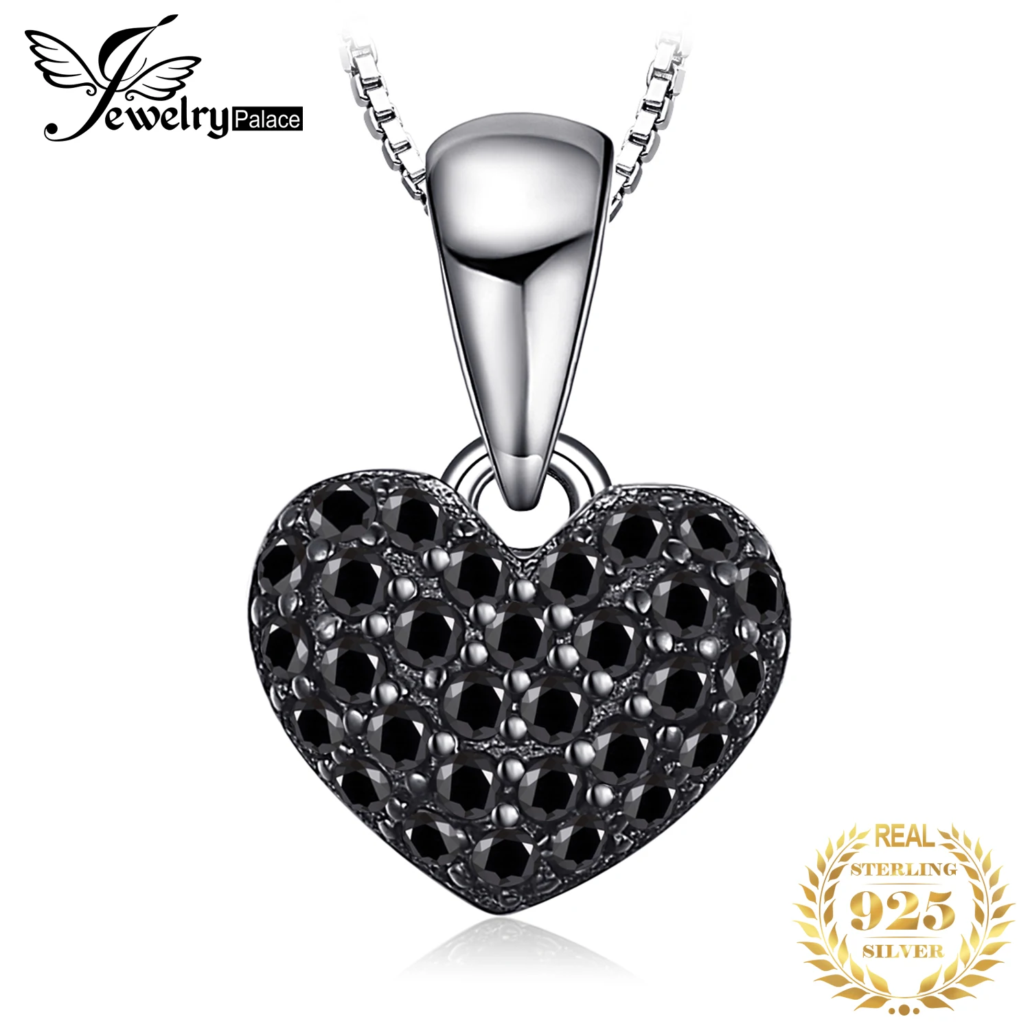 

JewelryPalace Heart Love Natural Black Spinel Gemstone 925 Sterling Silver Pendant Necklace for Women Fashion Jewelry No Chain