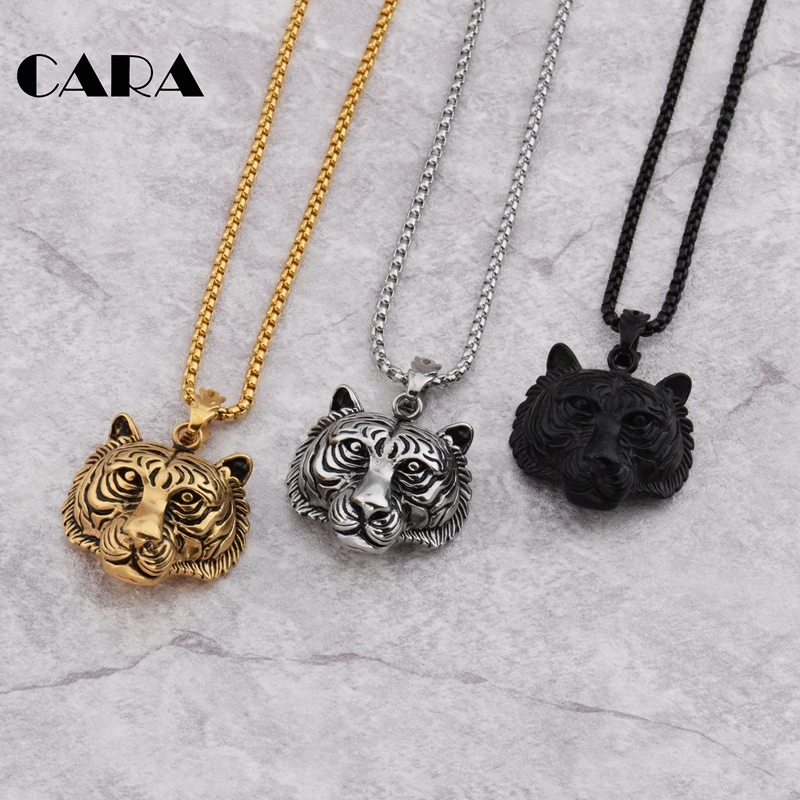 

2020 New arrival 3-color fine polished 316L stainless steel mens necklace vintage tiger pendant long chain necklace CAGF0263