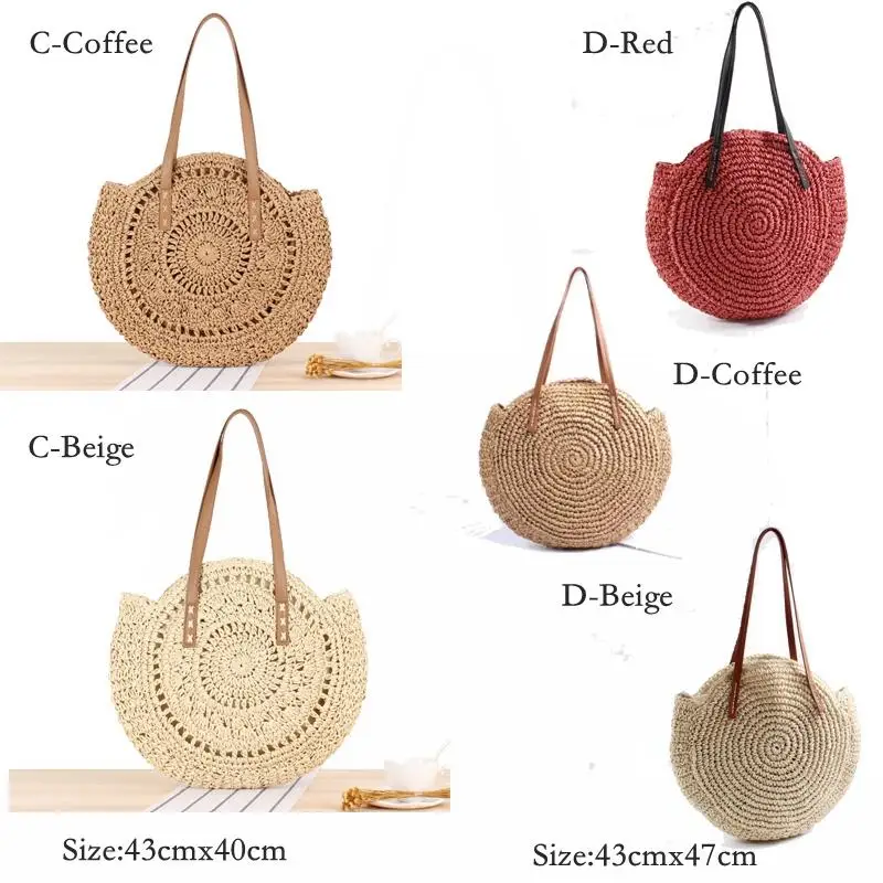 Круглая Соломенная пляжная сумка винтажная плетеная Наплечная Сумка ручной