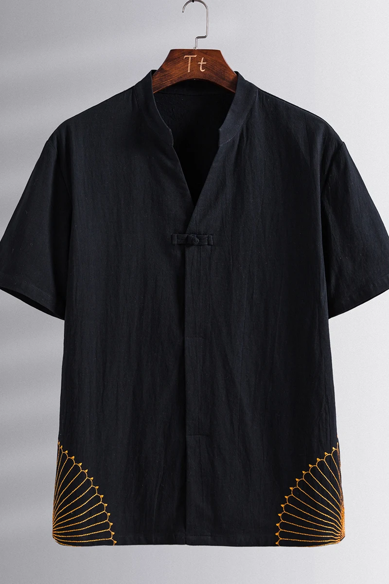 

NEW Summer New Cotton Linen Men Sets Short-Sleeved Shirts+Pant Sets Embroidery Casual Two-Piece Men's Tracksuit M-5XL