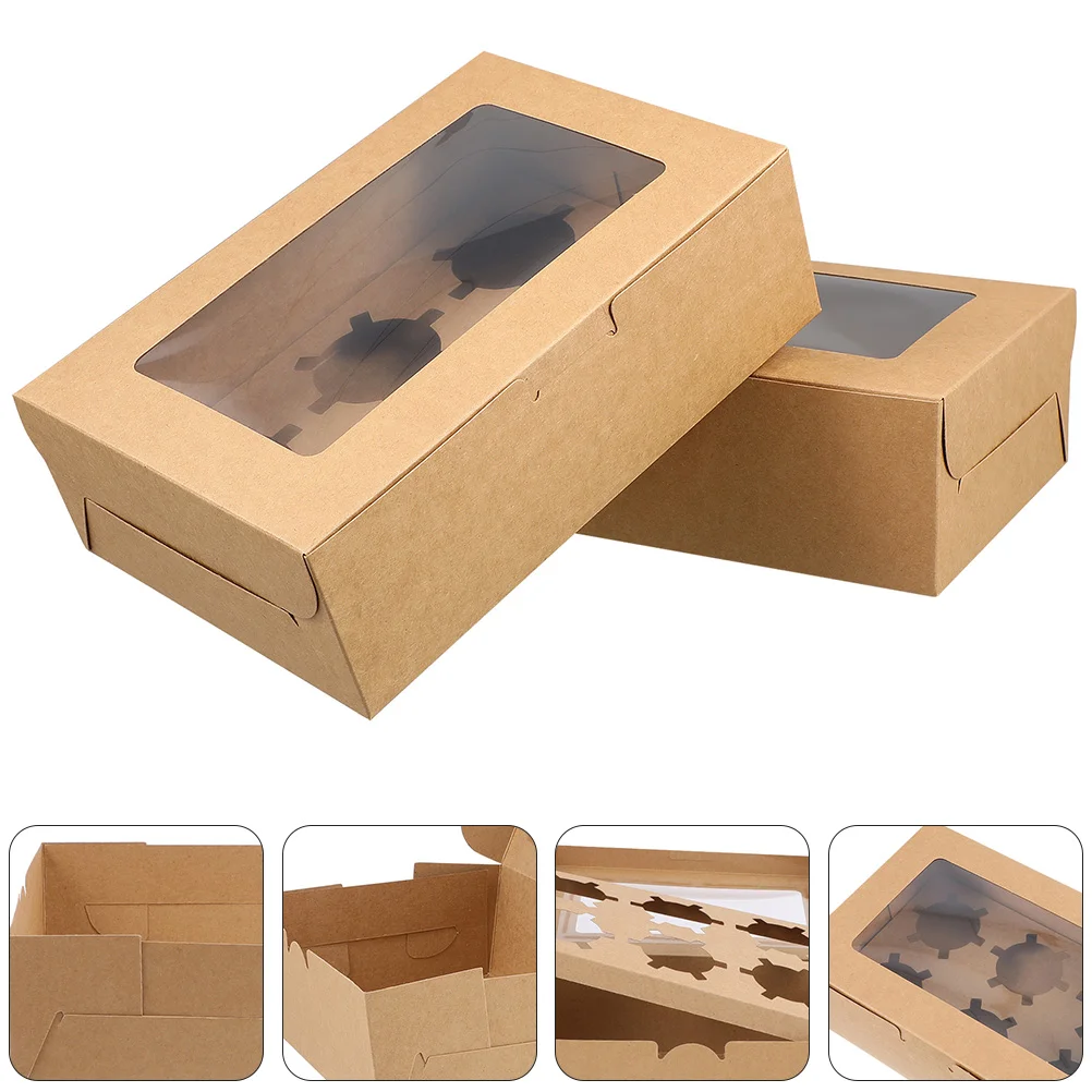 

1 Set 20Pcs Creative Cake Packing Boxes Kraft Paper Cupcake Boxes with Inserts